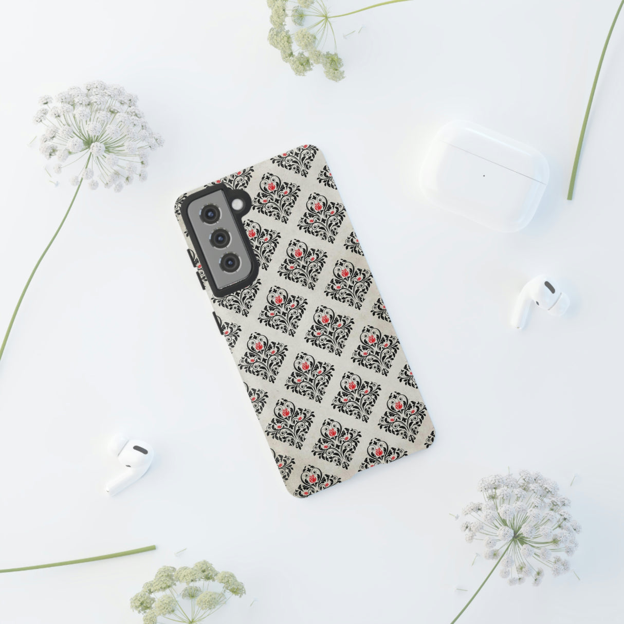 Grey Rose Gothic Flower Samsung Case (Protective) Phone Case