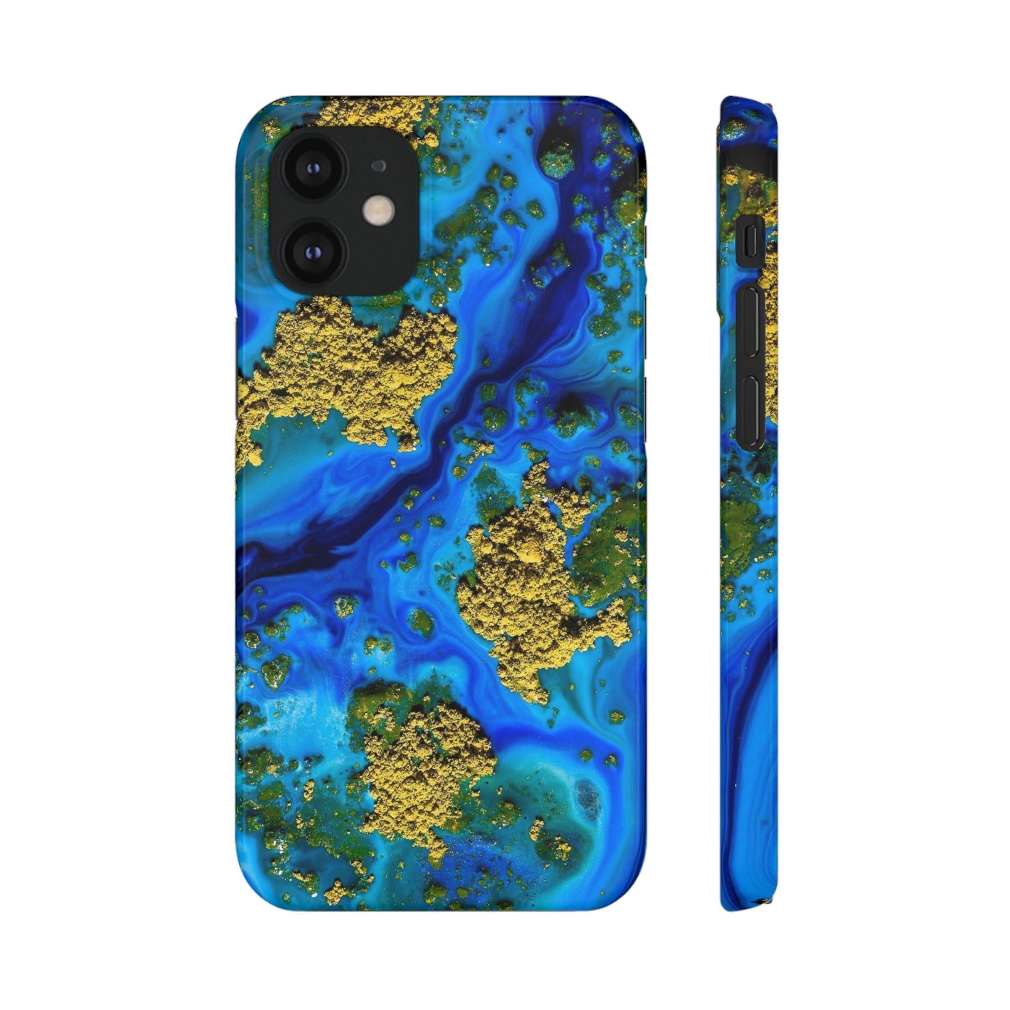 Blue Clear Ocean Ink Art iPhone Case (Slim) iPhone 12 Mini Glossy Phone Case