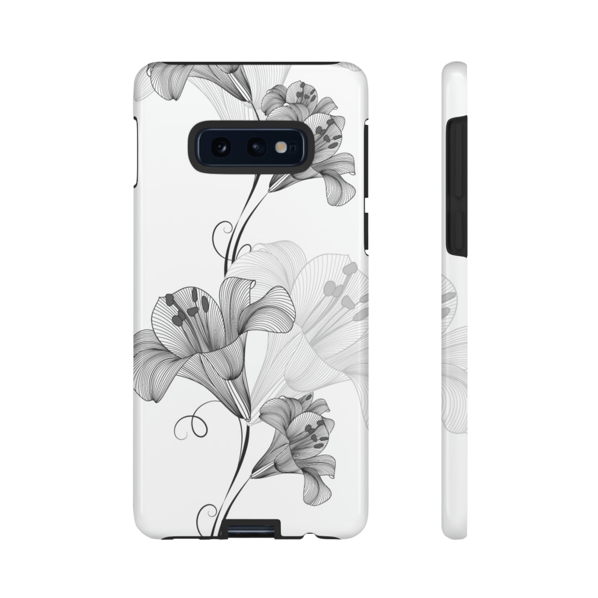 Lily Flower Monochrome Android Case (Protective) Samsung Galaxy S10E Glossy Phone Case