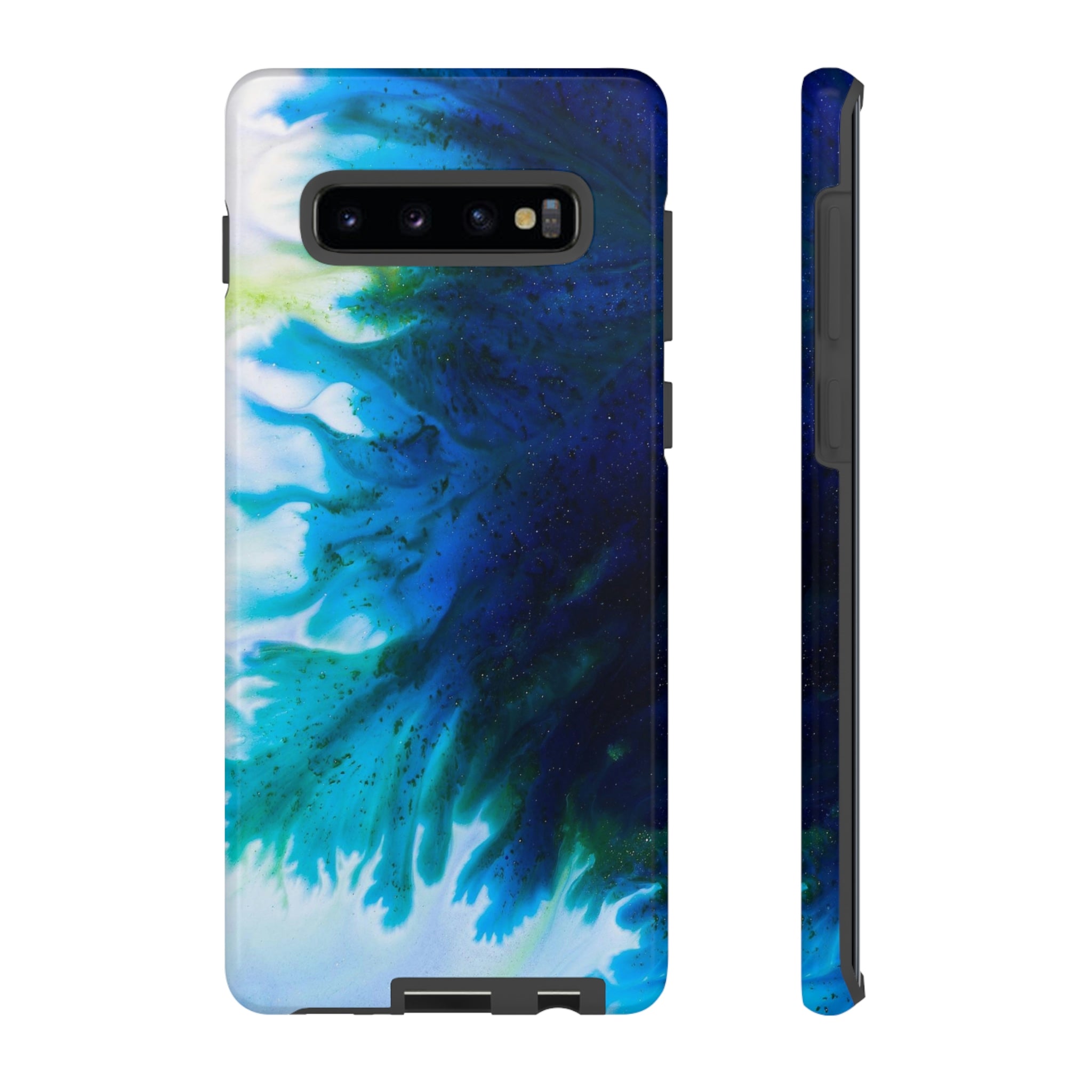 Blue Liquid Ink Art Android Case (Protective) Samsung Galaxy S10 Plus Glossy Phone Case