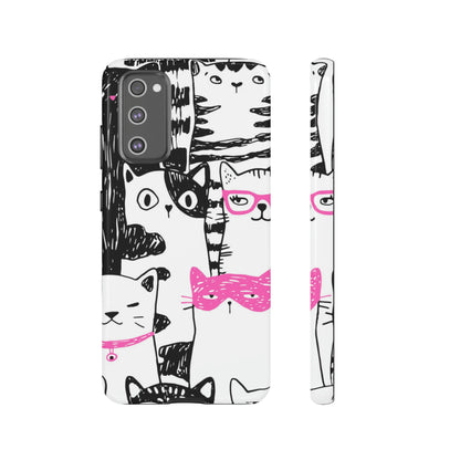 Black & Pink Cat Pattern Android Case (Protective) Samsung Galaxy S20 FE Glossy Phone Case