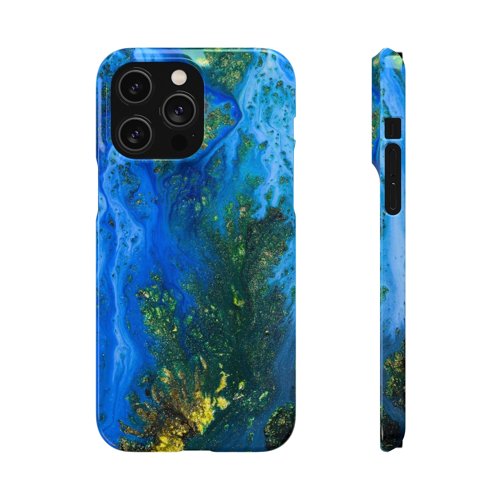 Blue Globe Ink Art iPhone Case (Slim) iPhone 14 Pro Max Glossy Phone Case