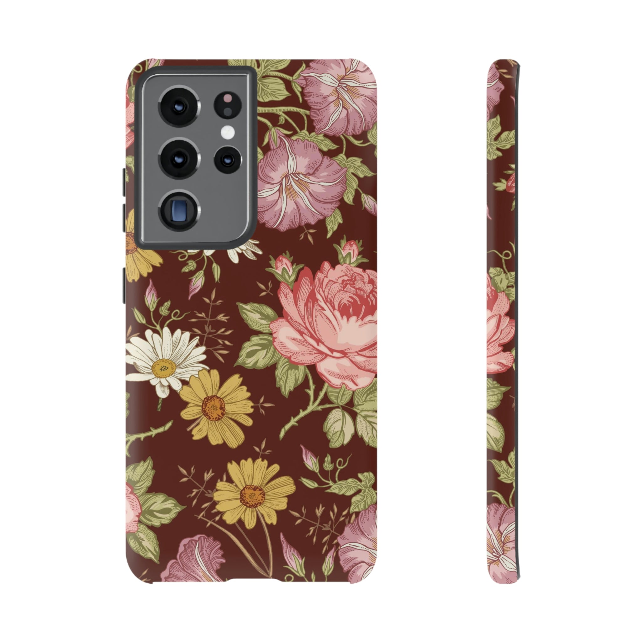 Dark red Vintage Flower Samsung Case (Protective) Samsung Galaxy S21 Ultra Matte Phone Case