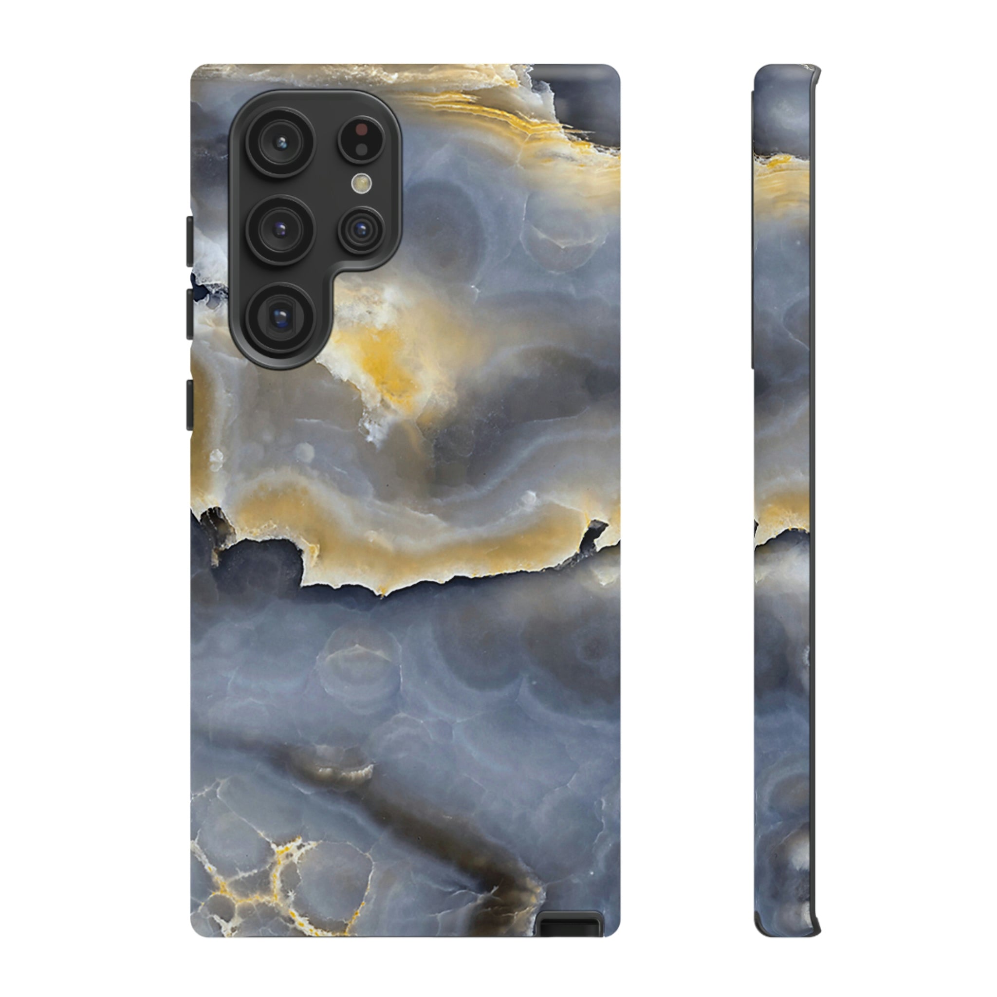 Marble Blue Gold Android Case (Protective) Samsung Galaxy S22 Ultra Matte Phone Case