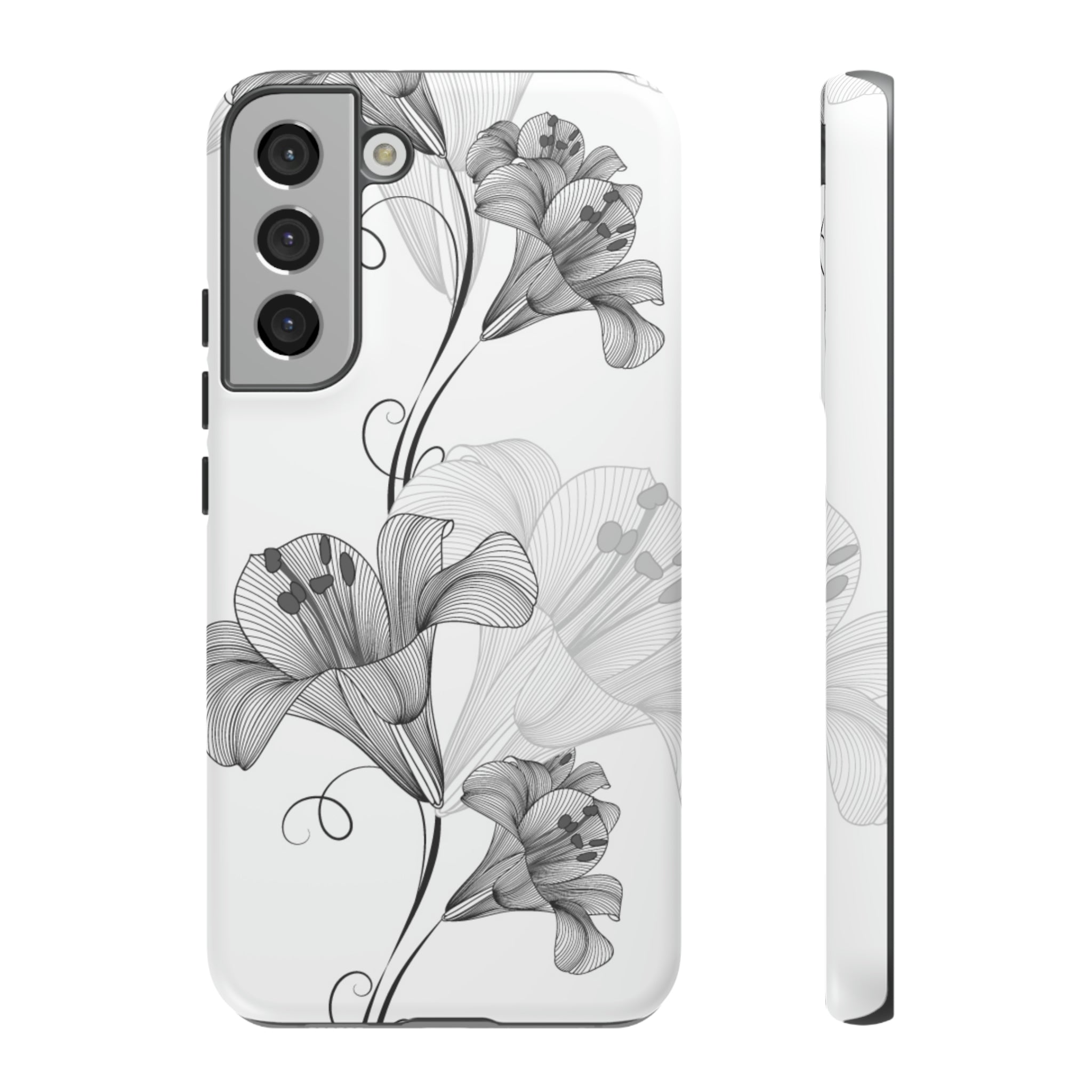 Lily Flower Monochrome Android Case (Protective) Samsung Galaxy S22 Plus Matte Phone Case