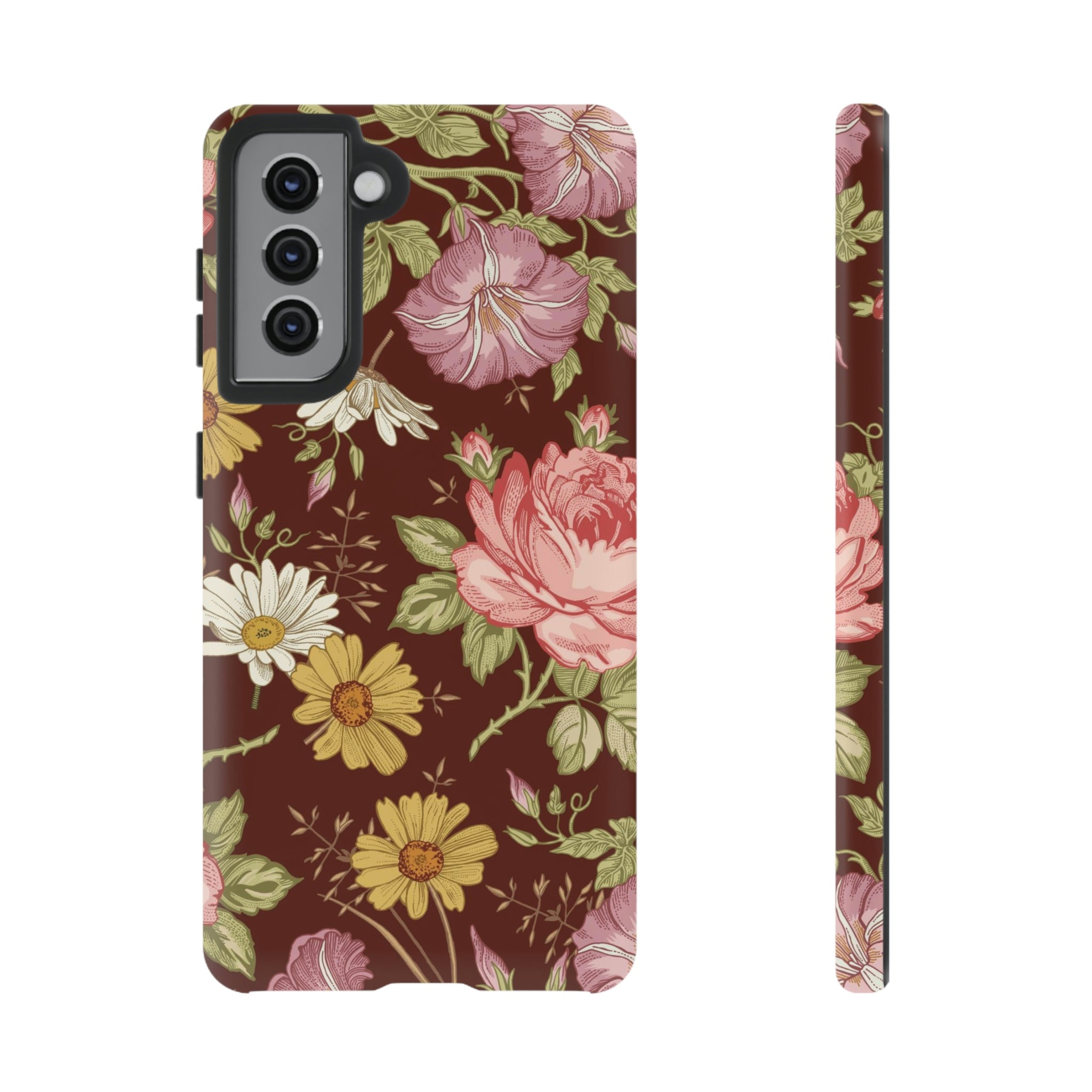 Dark red Vintage Flower Samsung Case (Protective) Samsung Galaxy S21 Matte Phone Case