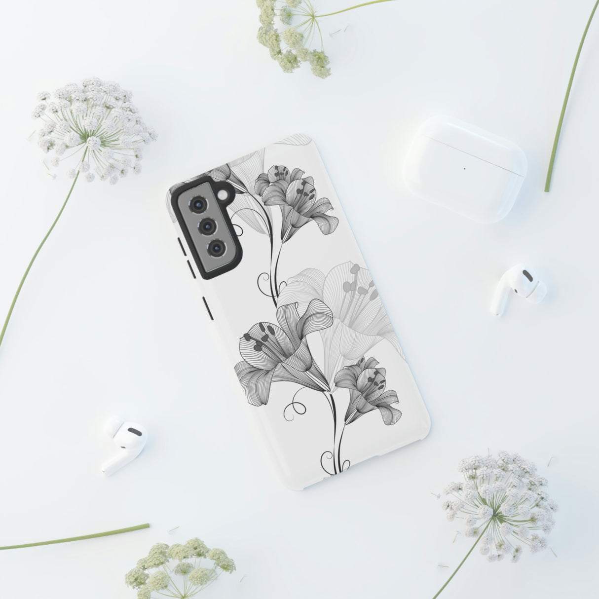 Lily Flower Monochrome Android Case (Protective) Phone Case