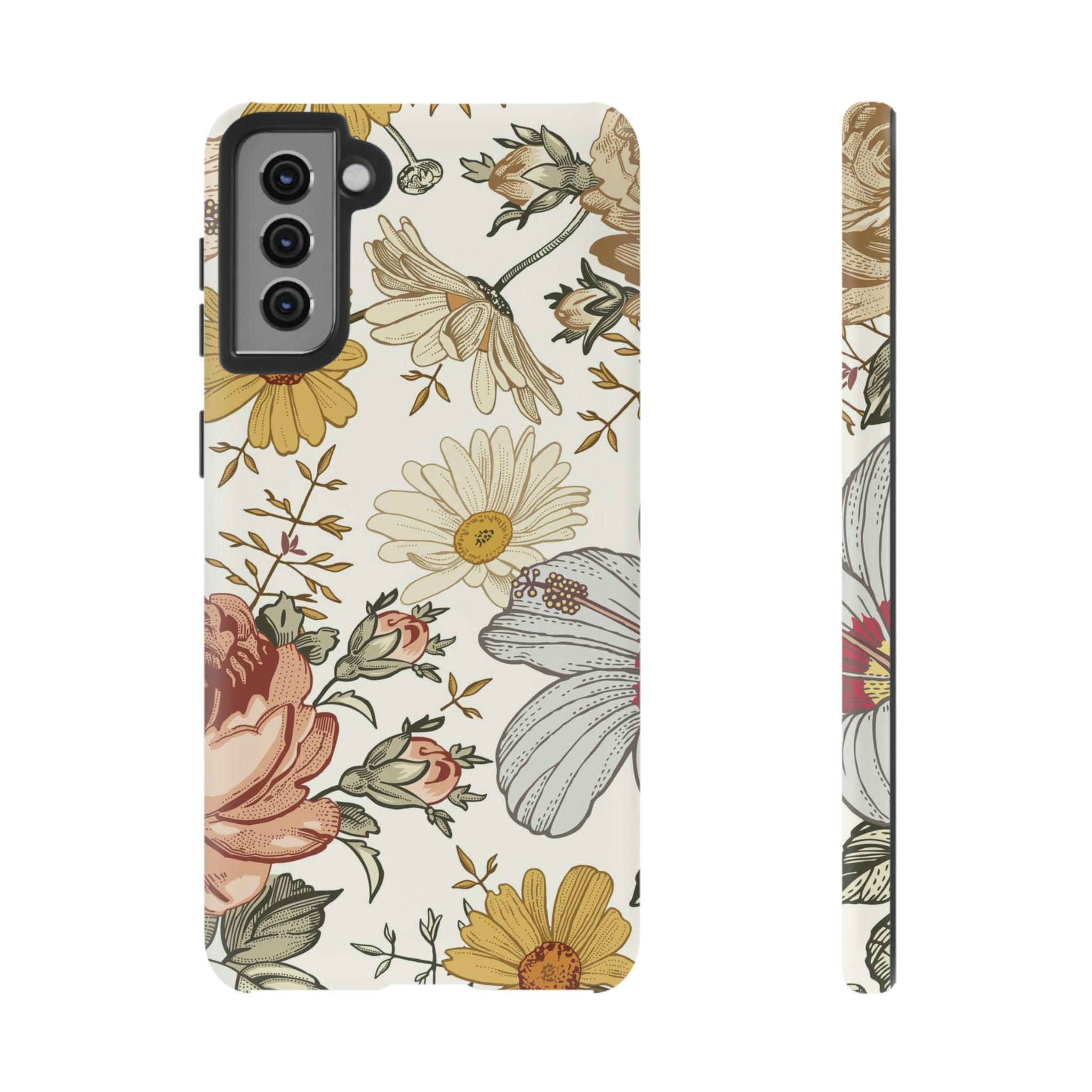 Linear Vintage Flower Samsung Case (Protective) Samsung Galaxy S21 Plus Matte Phone Case