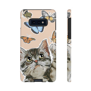 Cute Cat Butterflies Android Case (Protective) Samsung Galaxy S10E Glossy Phone Case