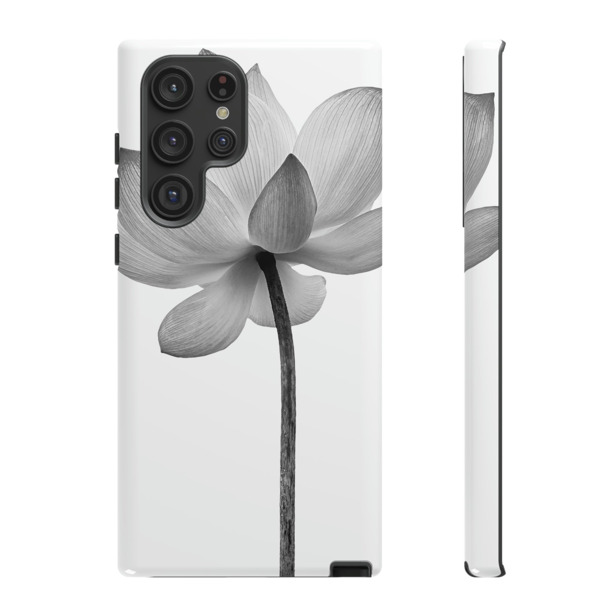 Black White Lotus Android Case (Protective) Samsung Galaxy S22 Ultra Glossy Phone Case