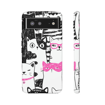 Black & Pink Cat Pattern Android Case (Protective) Google Pixel 6 Matte Phone Case