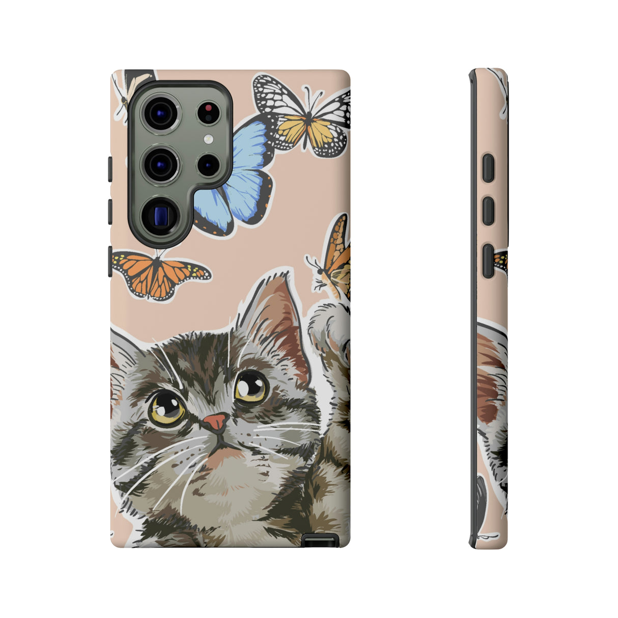 Cute Cat Butterflies Android Case (Protective) Samsung Galaxy S23 Ultra Matte Phone Case