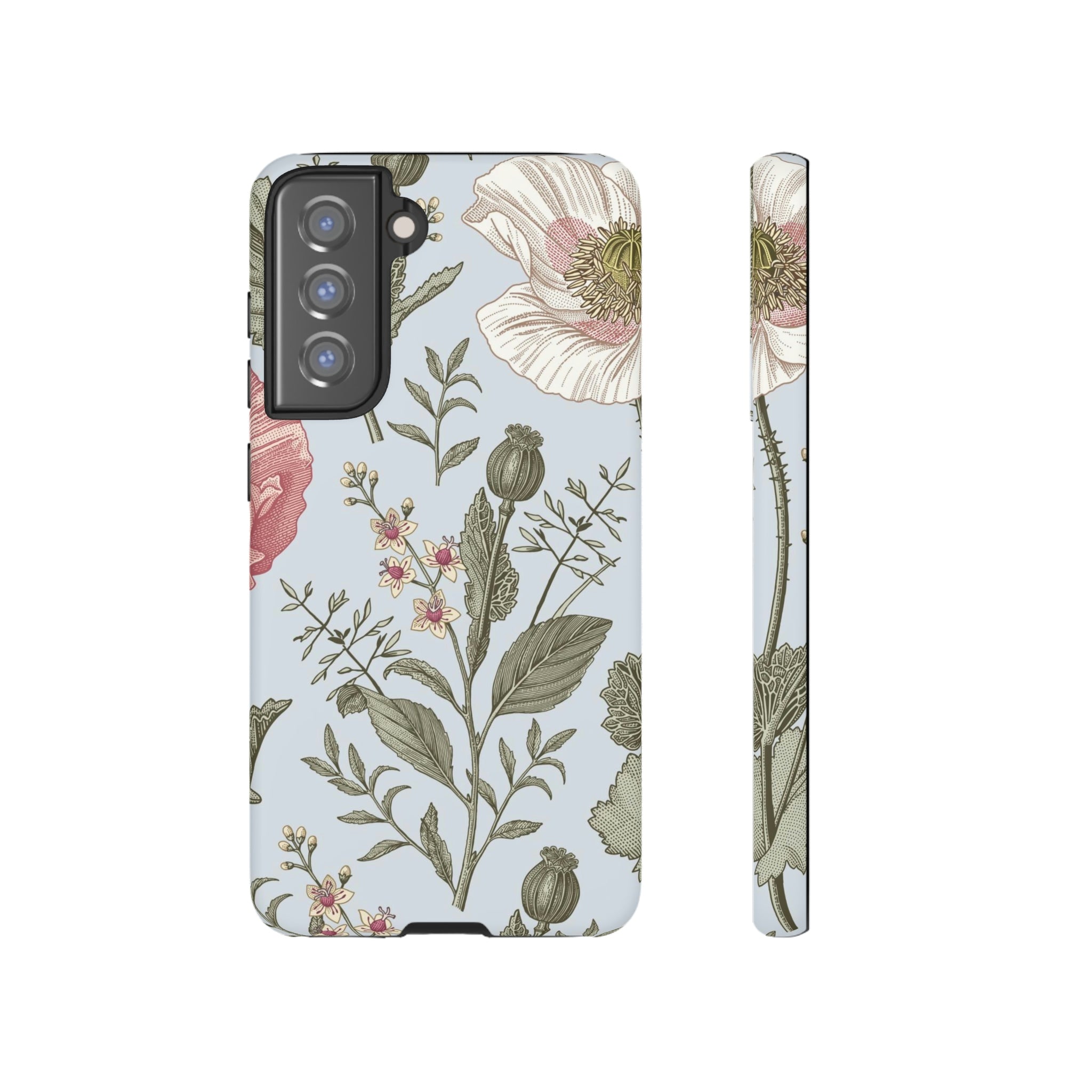 Poppy Blue Vintage Flower Samsung Case (Protective) Samsung Galaxy S21 FE Matte Phone Case