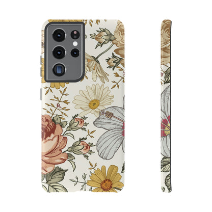 Linear Vintage Flower Samsung Case (Protective) Samsung Galaxy S21 Ultra Glossy Phone Case