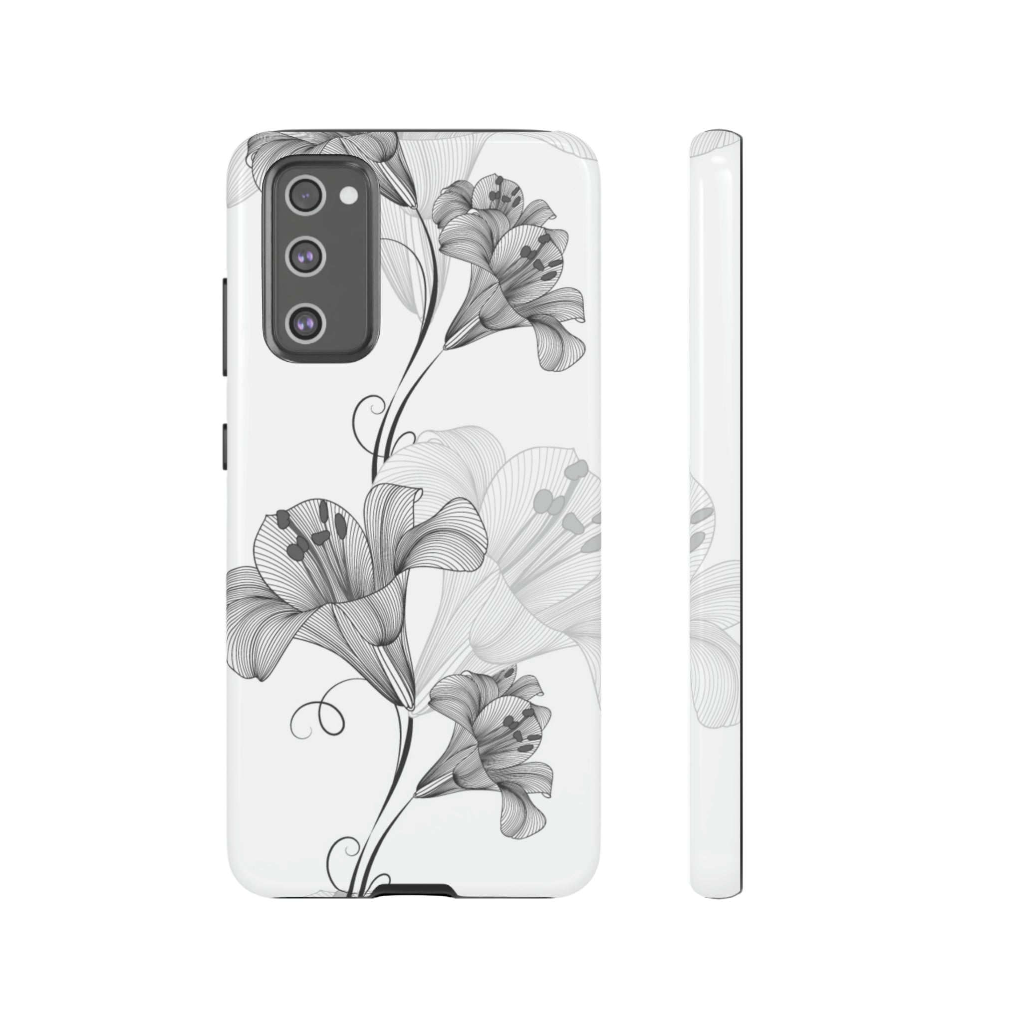 Lily Flower Monochrome Android Case (Protective) Samsung Galaxy S20 FE Glossy Phone Case