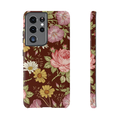 Dark red Vintage Flower Samsung Case (Protective) Samsung Galaxy S21 Ultra Glossy Phone Case