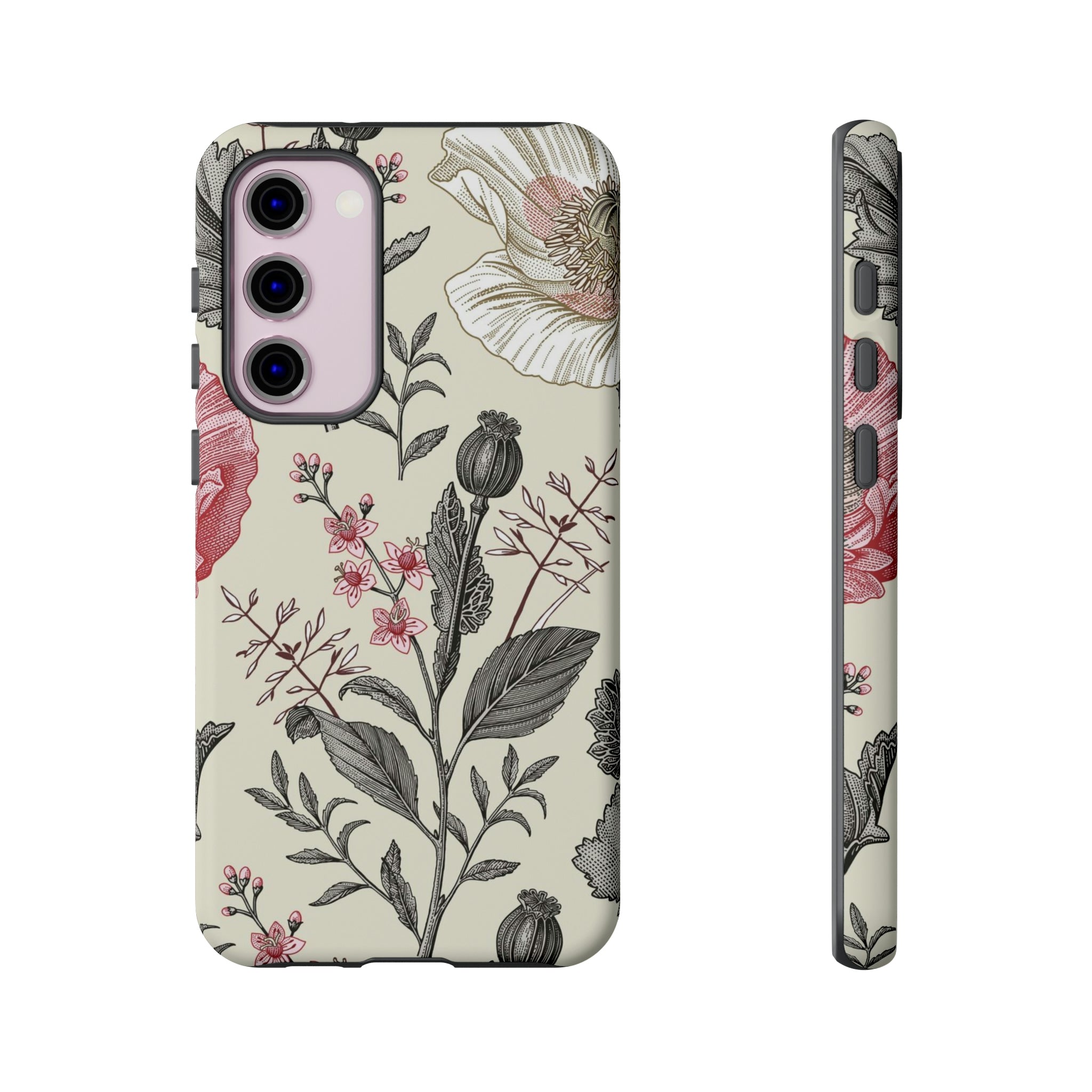 Poppy Pink Vintage Flower Samsung Case (Protective) Samsung Galaxy S23 Plus Matte Phone Case