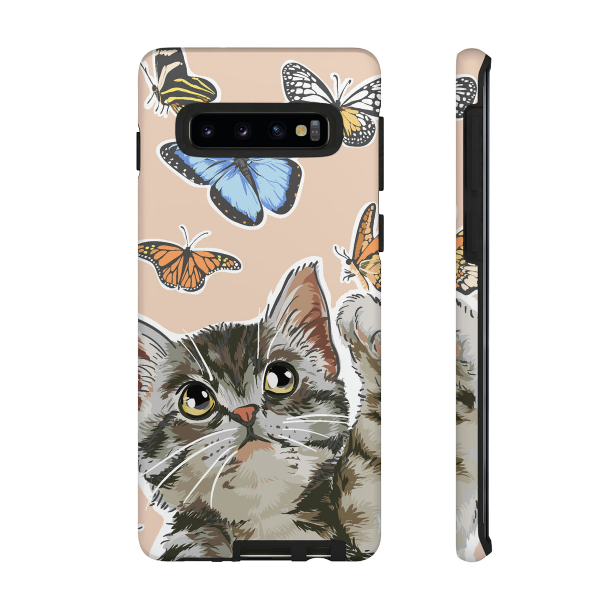 Cute Cat Butterflies Android Case (Protective) Samsung Galaxy S10 Matte Phone Case