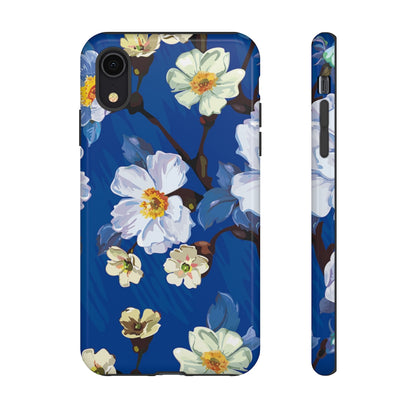 Elegant Flower on Blue iPhone Case (Protective) iPhone XR Glossy Phone Case