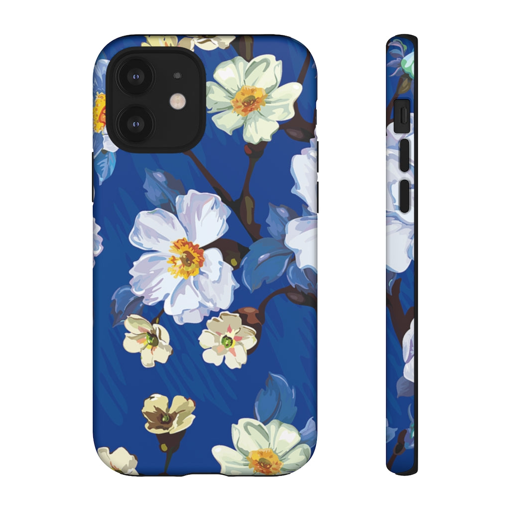 Elegant Flower on Blue iPhone Case (Protective) iPhone 12 Matte Phone Case