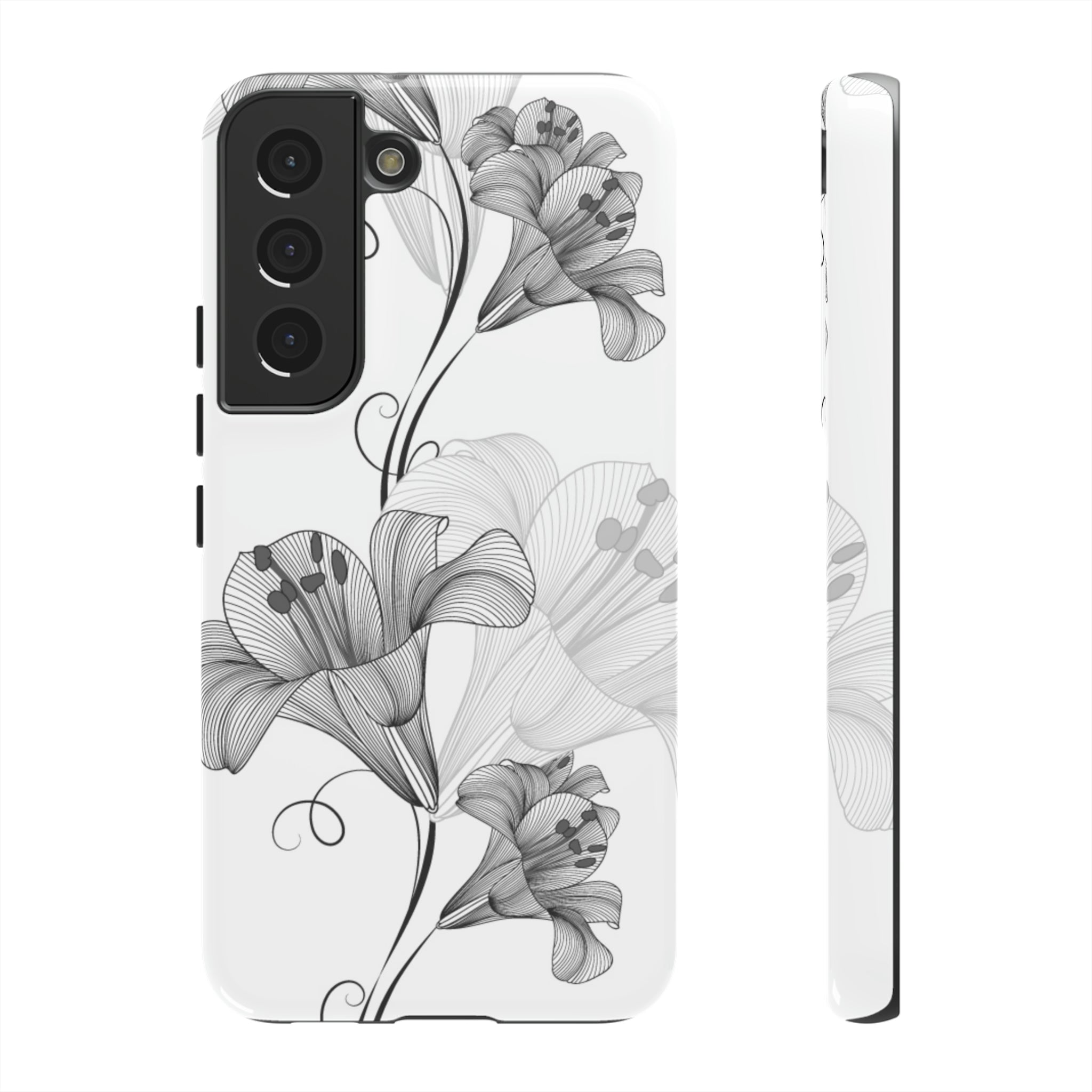 Lily Flower Monochrome Android Case (Protective) Samsung Galaxy S22 Glossy Phone Case