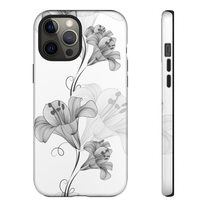 Lily Flower Monochrome iPhone Case (Protective) iPhone 12 Pro Max Glossy Phone Case