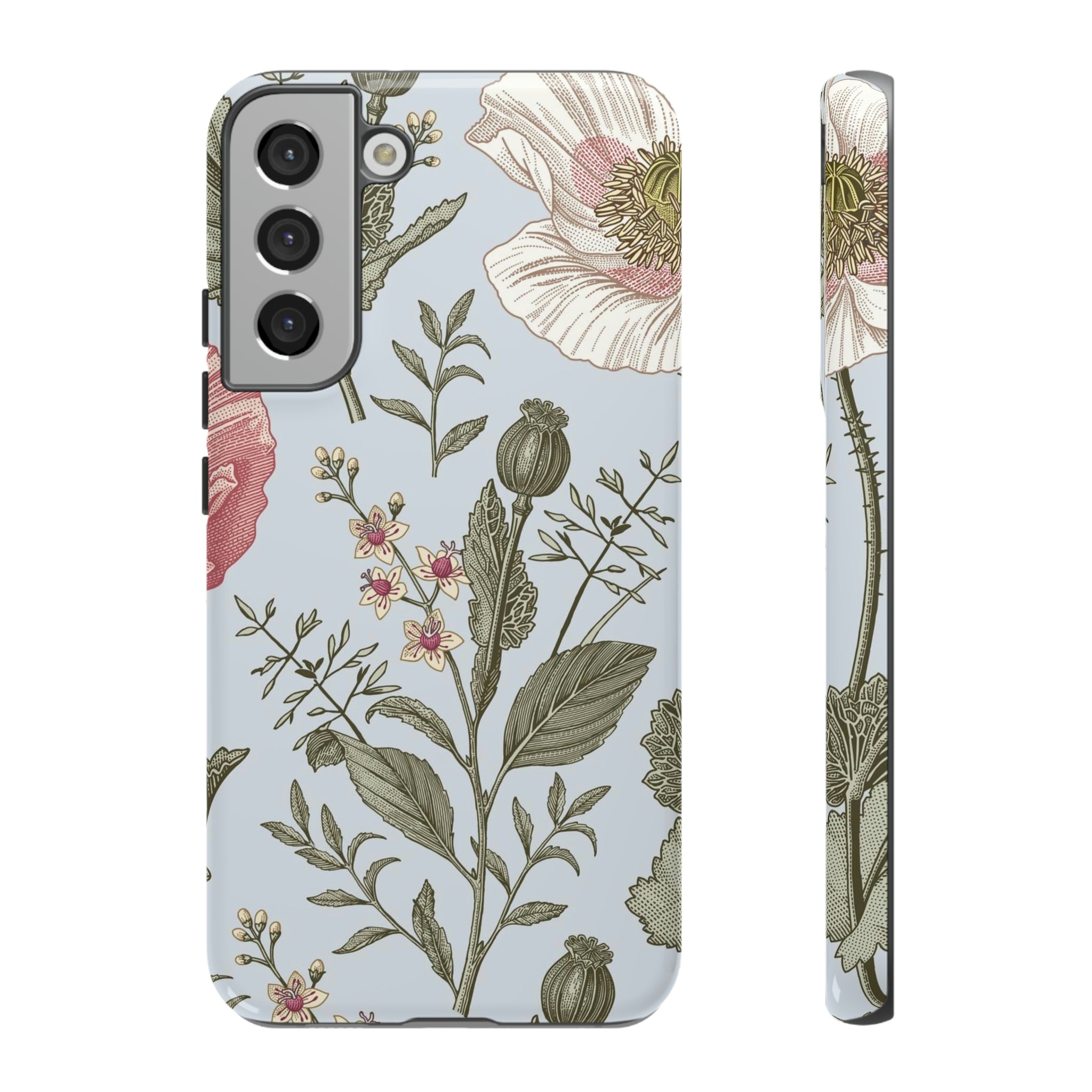 Poppy Blue Vintage Flower Samsung Case (Protective) Samsung Galaxy S22 Plus Glossy Phone Case